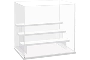Nynelly 4 Tier Clear Acrylic Display Case for Models, Mini Figures, Pop Mart, Labubu, Sonny Angel, Smiski - Assemble Dustproof Display Box with Door, Display Stand (White Base Step)
