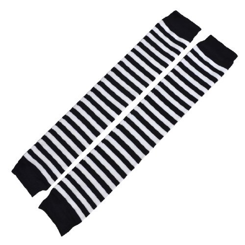 Miki&Co Black White Stripes Pattern Over Knee Stretchy Knit Winter Leg Warmers for Women