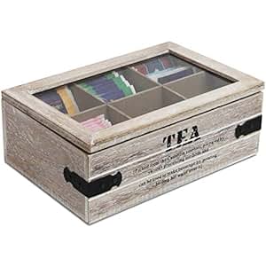 Aufbewahrungsbox Tea mit Sichtfenster und 6 Fächer, 24x16xH9cm, Natur