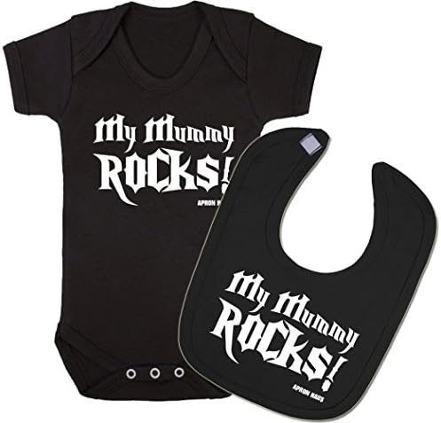 Matching cute babygrow and bib set 'My Mummy Rocks!' (Black) (3-6 months)