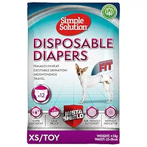 Simple Solution True Fit Disposable Dog Diapers for Female Dogs, Super Absorbent with Wetness Indicator, Leak Proof, Adjustable Fur Friendly Fasteners for Comfortable Fit, Quickly Absorb Liquid for Long Lasting Dryness,?XS Size 23-36cm (12 Pack)