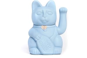 DIMINUTO CIELO Gato de la Suerte chino - Lucky Cat - Maneki Neko. AZUL CLARO, M (10x6x15cm)