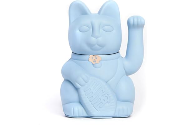 Gato de la Suerte chino - Lucky Cat - Maneki Neko. AZUL CLARO, M (10x6x15cm)