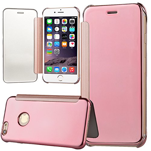 WeLoveCase Funda Tapa iPhone 6S Espejo Carcasas iPhone 6 R  gido Fundas Moviles PC Dura Cubierta Protecci  n Flip Cover Folio Case Resistente Piel Funda de Cuero para Apple iPhone 6 6S Oro Rosa