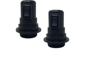 HALOTEC | Pack 2 Portalámparas E27 con Interruptor color Negro|Casquillo base e27 interruptor |Arandela de sujeción de pantalla Lamparas|Fabricado en Italia