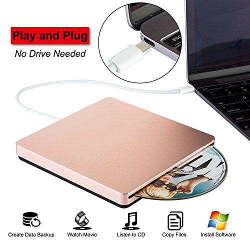 usb-c Super Drive externe Slot-in DVD/CD RW Brenner für die neuesten MacBook/MacBook Pro/Asus u306ua/Asus/Dell Latitude mit usb-c Port roségold rose gold 13.8×13.8×1.6cm - 2