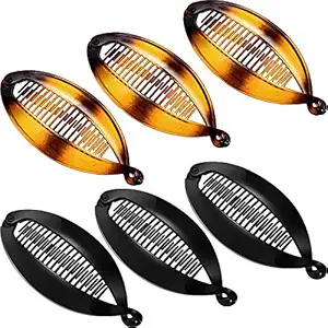 6 Pieces 5.5 Inch Big Banana Hair Clips Clincher Rounded Edges Hair Comb Claws Hair Comb Fish Shape Grips Clamp Hair Accessories for Women Girls (Black and Coffee)