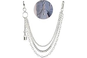 Xihuimay Pants Jeans Chain Gothic Punk Rock Chains Pocket Belt Chains Multi-layer Wallet Chain Trousers Chain Skirt Waist Chain Lock Keychain for Keys Belt Loop Purse Handbag for Women Men, Silver