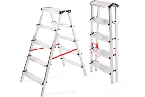 MASTER Doppelleiter aus Aluminium, Haushaltleiter, Stehleiter, Klapptrittleiter 2x5 Stufen, Belastung bis 125 kg