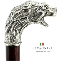 Bâton de marche,canne personnalisé lion en bois étain couleur argent vintage noir ou canne Braun Cavagnini Italy