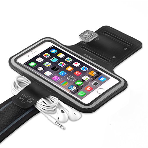 AUKEY Sportarmband Hülle für iPhone 6 Plus oder bis zu 5.5 Zoll Smartphone Fitness Armband Schweißbeständig  Anti-Rutsch geeignet für Laufen , Wandern , Rad Fahren , Reiten Schwarz - 5