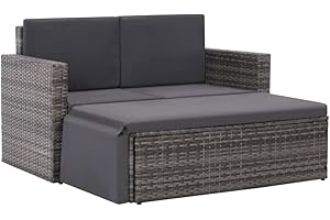 vidaXL Gartensofa 7-TLG. Poly Rattan Grau Gartenmöbel Lounge Sitzgruppe Sofa