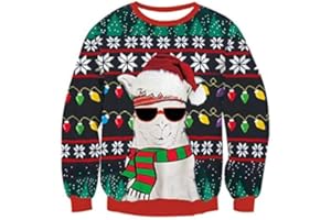 RAISEVERN Brzydki świąteczny sweter z długim rękawem unisex, zabawny, z Mikołaje, dzianinowy, dla mężczyzn i kobiet