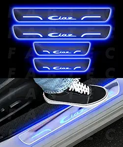 Fabtec Car Door Foot Step Led Sill Plate Compatible for Maruti Suzuki Ciaz (Set of 4 PCS , Blue)