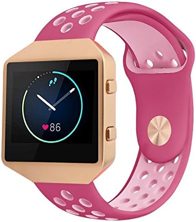 Fitbit Blaze Strap Silicone with Frame, Large Breathable Sport Replacement Wrist Strap with Rose Gold Metal Case for Smart Fitness Watch Women Men (Red/Pink Large)