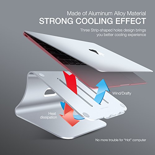 Spinido Verbesserte Alulegierung Cooling Laptop Stand, geeignet für Apple Macbook, alle Notebooks, Tablets, eBook-Reader und Bücher – Silber - 6