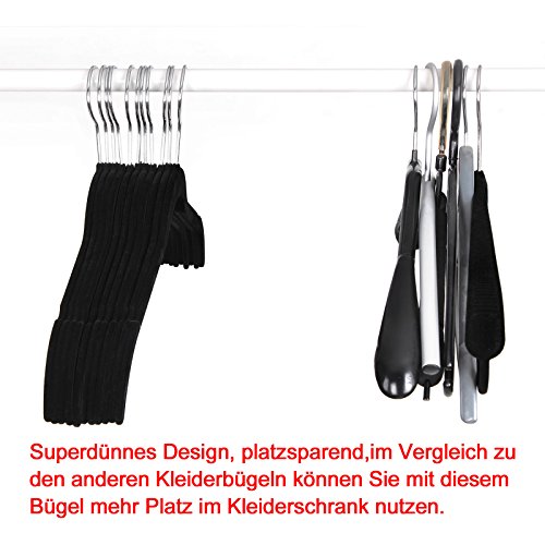 Songmics 20 Stück Samt Kleiderbügel mit rutschfeste Oberfläche dünn, für Kleid/Damen/Strap Tops, Schwarz CRF20L - 3