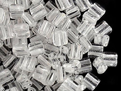 30pcs Silky Block Beads - Czech Glass Pressed Beads with Two Holes, Square 6x6 mm, Crystal Clear