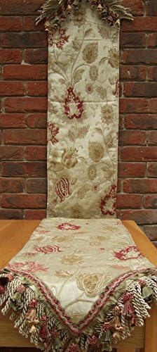 Champagne Light Gold Table Runner 230cm x 33cm approx; finished with a bullion fringe and double knotted tassels on two ends; this top quality runner is also backed with a plain cotton velvet giving an extra feeling of quality.