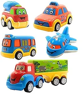 NH Laheri Unbreakable Pull Back Vehicles, Push and go Crawling Plastic Toy Car for Kids, Baby Car Toy Friction Powered car Best Toy for 3+ Years Old Boys|Girls - Multi Color (Pack of 5)
