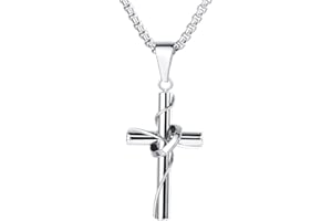 FaithHeart Crocifisso Collana Uomo Collezione Collana Croce Uomo Cristiano Collana Crocifisso Uomo Acciaio Inox 316L Collana Argento Nero Oro 55+5 CM Protezione Battesimo Cattolico