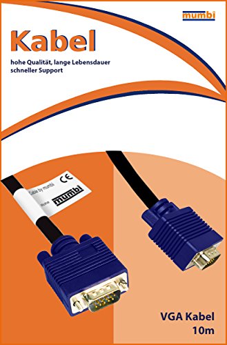 mumbi High Quality VGA Kabel FERRIT 15polig Stecker / doppelt geschirmte Koax RGB Leitungen / 10m Monitorkabel mit Ferrite - 2