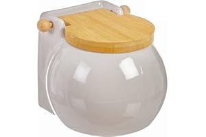 DRW Salero Original cerámica Cuadrado con Tapa madera12x12x12 cm (Blanco Redondo)