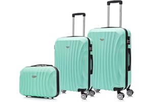 RAYKONG Juego de Maletas ABS Rígida 3 Piezas|Maleta Cabina 55cm|Maleta Mediana 68cm|Neceser 29cm|Menta