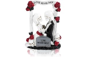 SITAKEGS L'amore non muore mai coppia resina statua, 7.08'' sposa e sposo amante matrimonio teschio scheletro gotico, ornamenti da giardino all'aperto Halloween giorno della festa morta decorazioni bouquet