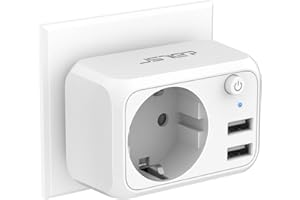 JSVER USB Steckdose 4000W mit 2 USB Anschluss,Steckdosenadapter USB Adapter Steckdose Schuko Stecker mit USB Ladegerät, Ladestecker USB mit Schalter für Phone und Haushaltsgeräte-Weiß
