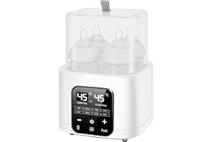 Vuxava 6-in-1 Flaschenwärmer Baby,Babyflaschenwärmer mit Dampf-Sterilisator, LCD Touchscreen & Fernbedienung, 48h Warmhalten, Für 4 Flaschen,BPA-freier Fläschchenwärmer(verschenken Flaschenklemme）