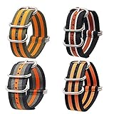 FERZA Home Premium Nylon-Uhrenarmbänder mit Edelstahlschnalle 4er Pack (Color : Orange Green Yellow, Size : 18mm)