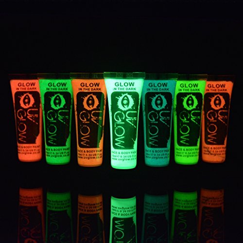 UV Glow - Glow in the Dark Face & Body Paint 10ml - Set of 7 Tubes
