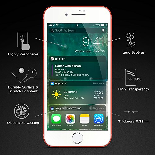 iPhone 7 8 Protector de Pantalla Coolreall 3D Blanco Completo Cobertura Templado Vidrio Protector de la Curva 9H  HD blanco 