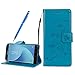 Produktbild Galaxy J3 (2017) Duos Hülle, Fraelc Samsung J3 2017 (EU-Model) Schmetterlings Blume Muster Design Backcover Flip Wallet Case Handytasche Schutzhülle im Bookstyle Klapptasche Handyschale Leder Tasche Etui für Samsung Galaxy J3 2017 (SM-J330) 5,0 Zoll - Blau