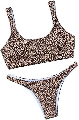 LEESMILE Women 2 Pieces Fashion Printed Cheeky Triangle Bikini Set Swimsuit Bathing Suit(M=UK 8-10,Leopard)