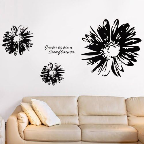 Walplus 50x70 cm Wall Stickers Large Sunflower Removable Self-Adhesive Mural Art Decals Vinyl Home Decoration DIY Living Bedroom Office Décor Wallpaper Kids Room Gift, Black
