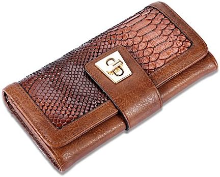 simple fashion Brown/Clamshell strap lock/ long bi-fold wallet card-brown