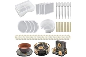 UGBO Stampi in Resina Stampo per Resina Epossidica per Sottobicchiere Quadrati Rotondo Coaster Stampi in Silicone Stampi Fai-da-Te per Sottobicchieri Tazze Decorazioni per la Casa 50 Pz