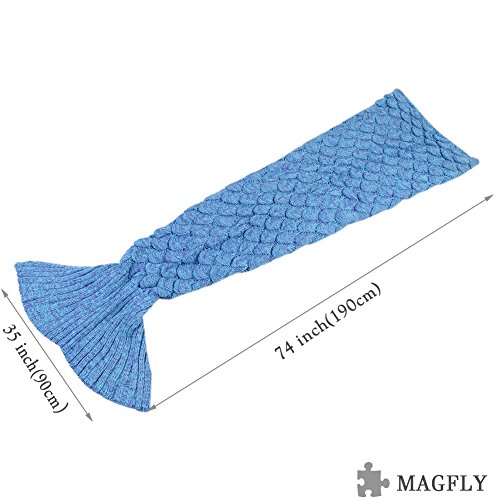 Handgemachte Gestrickte Meerjungfrau Schwanz Decke MAGFLY Fish-scale Meerjungfrau Decke Schwanz Sofa Schlafsack Perfekt Geschenk für Erwachsene und Teenager (Azurblau) - 8