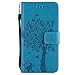 Produktbild DENDICO Galaxy J3 2017 Hülle, Leder Handyhülle mit Standfunktion und Kartenfach, Magnetverschluss Flip Brieftasche Etui Schutzhülle für Samsung Galaxy J3 2017 - Blau