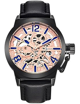 Alienwork mechanische Automatik Armbanduhr Skelett Automatikuhr Uhr Herren Uhren XXL Oversized Design Leder rose...