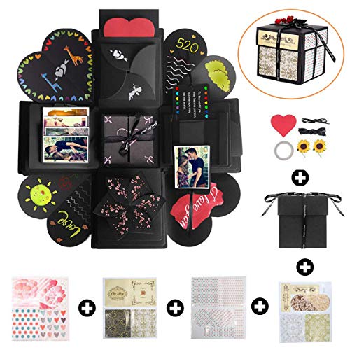 Neusky DIY Foto Geschenkbox, Explosionsbox, Überraschung Box, DIY Geschenk Scrapbook und Foto-Album für Weihnachten/Neujahr/Valentine/Geburtstag/Hochzeit/Themaparty (Mit Aufklebern)