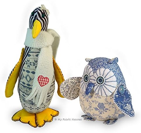 My Fabric Heaven Two Discounted Sewing PATTERNS. Twinkle Keepsake Owl & Pickle Penguin with Scarf. Handmade Stuffed Animal Soft Toys & Easy Photo Tutorial Instructions. Free Post