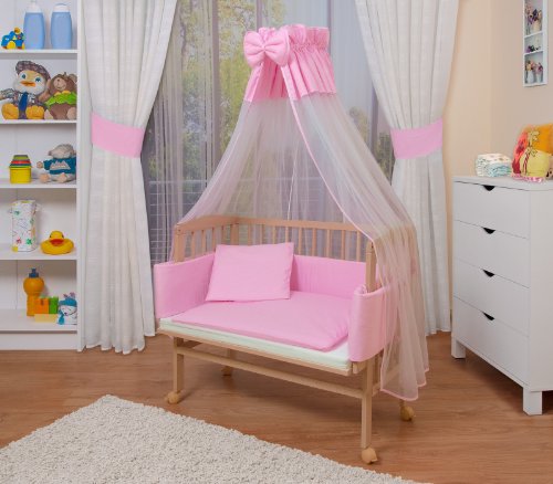 WALDIN Baby Bedside Cot Co-Sleeper height adjustable,untreated, 6 colours available,pink