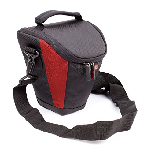 Housse de transport pour appareils photo Panasonic Lumix GF8 et DMC-FZ300  Nikon Coolpix B500 et B700 Bridge  Pentax K-1 SLR et leurs accessoires - rouge et noir   bandouli  re BONUS DURAGADGET