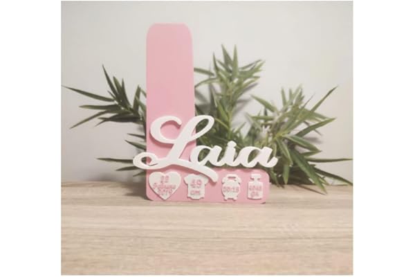 Placa nacimiento natalicio de bebé personalizado, con inicial, nombre, fecha nacimiento, medidas al nacer, hora y peso. Regalo ideal para bautizos, babyshower, cumpleaños.