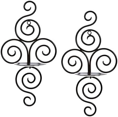 Gifts &amp; Decor Pair of Swirling Iron Hanging Wall Candleholder Sconce (Set of 2)