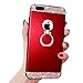 Produktbild kompatibel mit Surakey iPhone 8 Hülle,iPhone 7 Hülle [Ring Ständer Halter] Glitzer Kristall Strass Diamant Überzug Hardcase Schutzhülle Handyhülle Hart PC Rückseite Tasche Cover für iPhone 7/8,Rot
