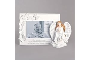 Roman 12505 Butterfly Memorial Frame with Angel, 6.75-inch Height, Resin and Stone Mix